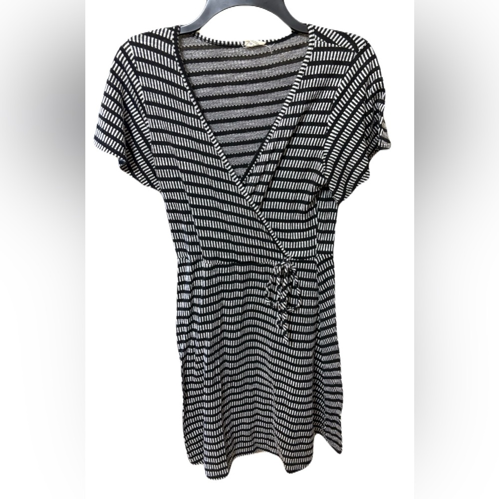 Caution To The Wind Black and White Striped Wrap Dress